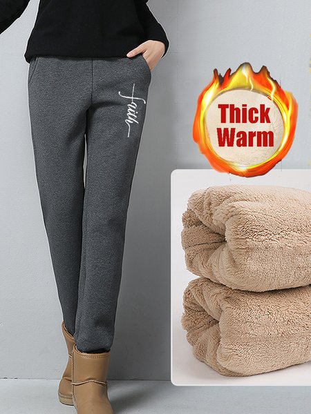 

Casual Plain Fluff/Granular Fleece Fabric Casual Pant, Gray, Pants
