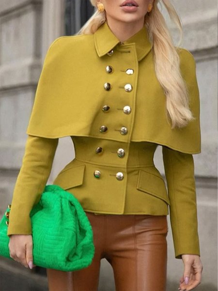 

Urban Shirt Collar Plain Bouble Breasted Jacket, As picture, Outerwear