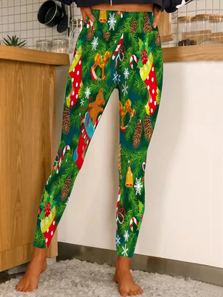

Women Regular Fit Christmas Leggings, Green, Leggings