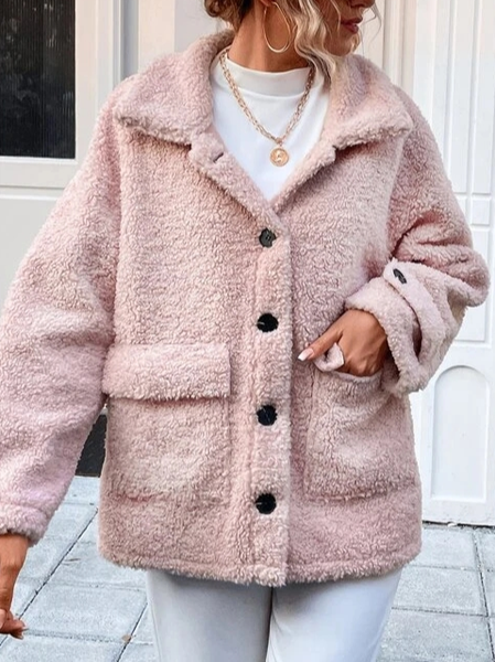 

Plain Casual Fluff/Granular Fleece Fabric Jacket, Pink, Jackets