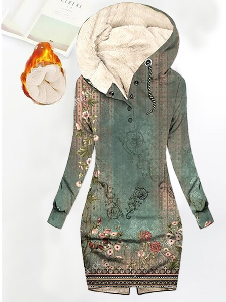 

Floral Fluff/Granular Fleece Fabric Casual dress, Green, Mini Dresses