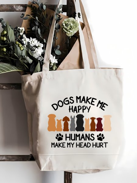 

Dogs Make Me Happy Humans Make My Head Hurt Animal Graphic Shopping Tote Bag, White, Bags