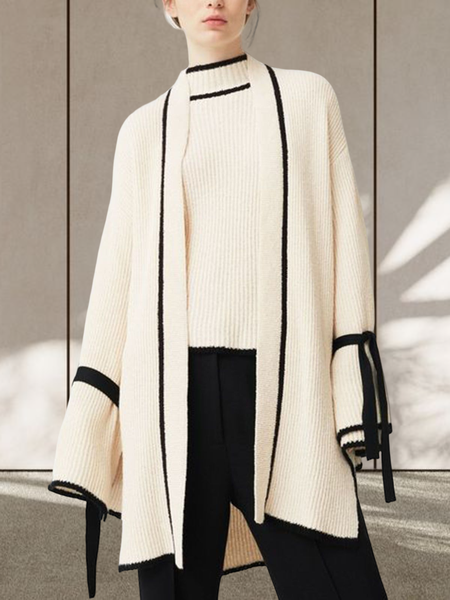 

Long sleeve Casual Acrylic Sweater Coat, Black-white, Cardigans