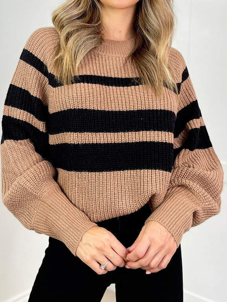 

Round Neck Striped Knitted Jumper, Multicolor, Sweaters