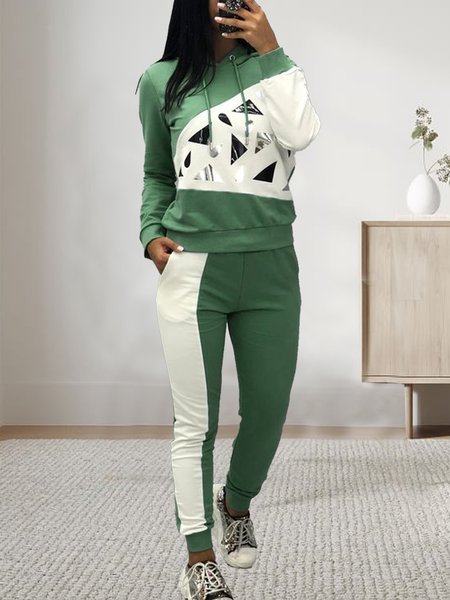 

Knitted Plain Casual Two Piece Set, Green, Suit Set