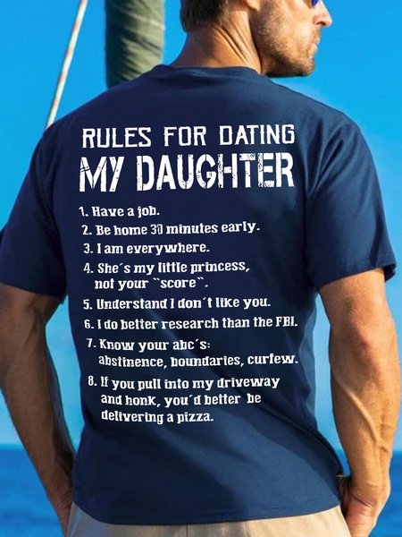 

Mens Rules For Dating My Daughter Funny Graphic Print Crew Neck Text Letters Cotton T-Shirt, Purplish blue, T-shirts