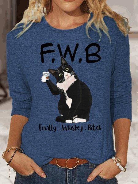 

Womens Funny F.W.B Letters Top, Blue, Long sleeves