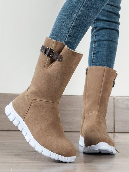 

Plus Size Plain Warm Lined Slip On Snow Boots, Camel, Boots