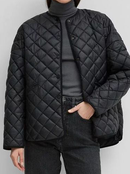 

Urban Loose Plain Fleece Crew Neck Long sleeve Coat, Black, Others