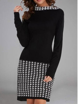 

Geometric Crew Neck Regular Fit Dress, Black, Dresses