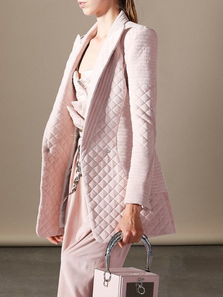 

Long sleeve Plain Lapel Collar Fleece Coat, Pink, Others