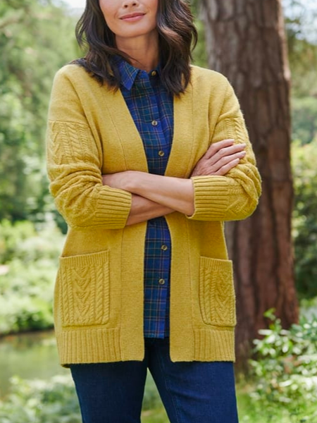 

Plain Boho Loose Sweater Coat, Yellow, Sweaters