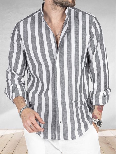 Striped Long Sleeve Shirt, Gray, Long Sleeve Shirts
