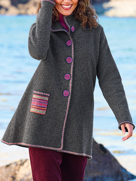

Loose Casual Ethnic Overcoat, Gray, Coats