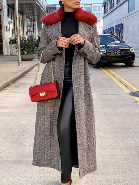 

Urban Shawl Collar Plaid Long Sleeve Regular Fit Overcoat, Red, Coats