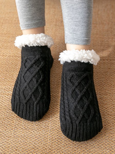 

Leisure Home Coral Fleece Twist Pattern Floor Socks Pile Socks Autumn Winter Warm Thick, Black, Socks