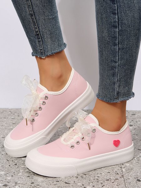 

Women's Plain Lace-Up Casual Sneakers, Pink, Women's Shoes