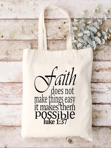 

Faith Does Not Make Things Easy It Makes Them Possible Faith Text Lertter Shopping Tote Bag, White, Bags