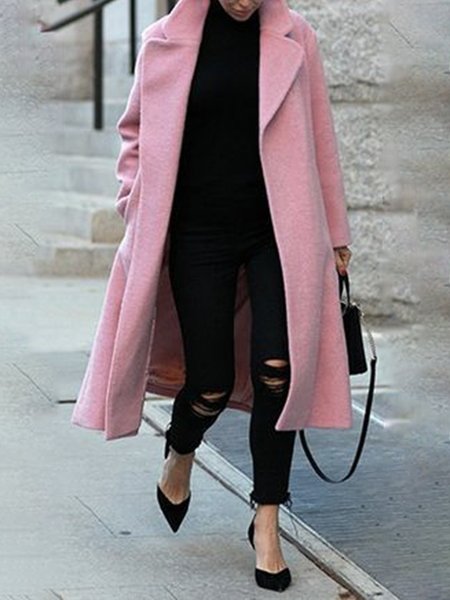 

Long sleeve Daily Elegant Regular Fit Plain Overcoat, Pink, Coats