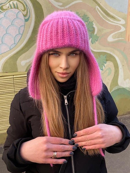 

Casual Solid Color Woolen Hat Autumn Winter Warmth Thickened, Pink, Women Hats