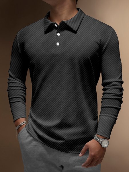 

Striped Buttons Long Sleeve Polo, Dark gray, Polo Shirts