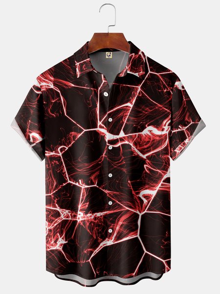 

Geometric Texture Chest Pocket Short Sleeve Shirt, Red, Men Shirts
