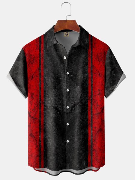 

Geometric Contrast Chest Pocket Short Sleeve Shirt, Red, Men Shirts