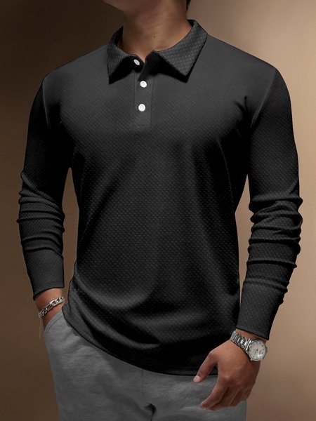 

Abstract Geometric Buttons Long Sleeve Polo, Dark gray, Polo Shirts