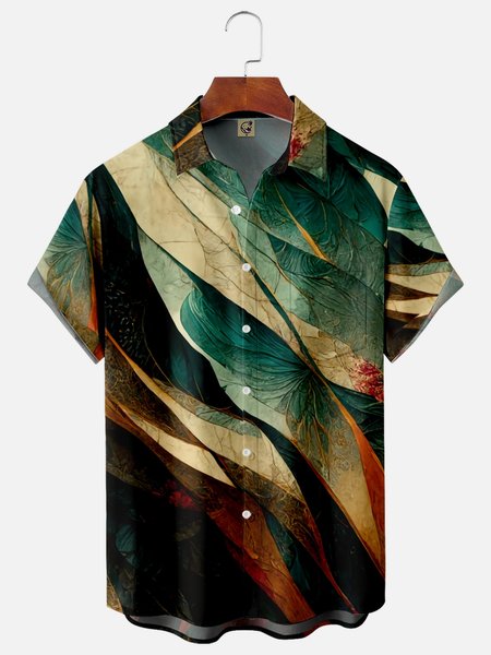 

Abstract Art Chest Pocket Short Sleeve Casual Shirt, Green, Men Shirts