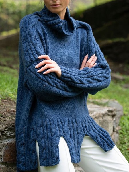 

Plain Turtleneck Wool/Knitting Sweater, Blue, Sweaters