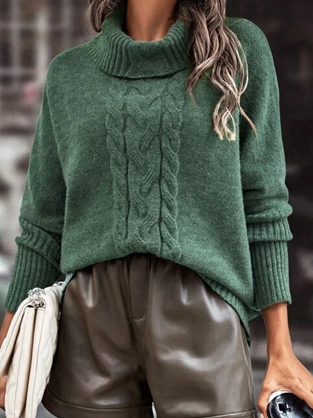 

Turtle Neck Dolman Sleeve Cable Knit Sweater, Green, Sweaters & Cardigans