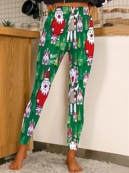 

Women Christmas Simple Leggings, Green, Leggings