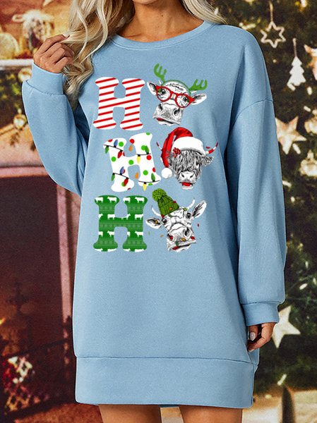 

Ho Ho Ho Christmas Women's Long Sleeve Dress, Light blue, Dresses