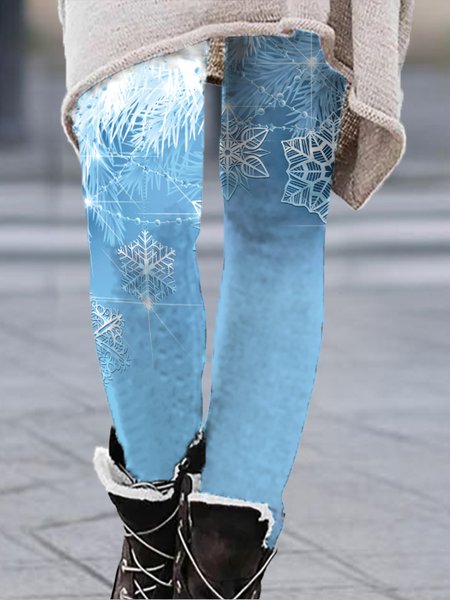 

Christmas Snowflake Regular Fit Leggings, Blue, Bottoms