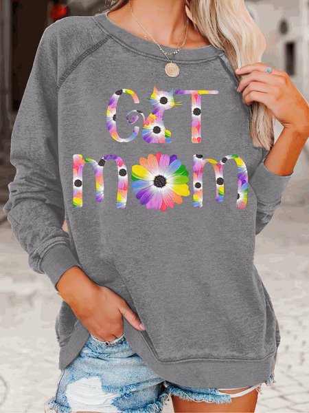 

Womens Cat Mom Crew Neck Sweatshirt, Gray, Hoodies&Sweatshirts