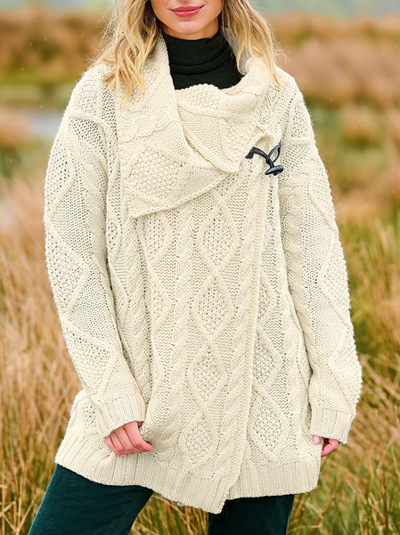 

Casual Wool/Knitting Shawl Collar Sweater Coat, Beige, Outerwear