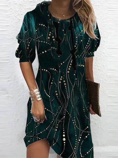 

Hoodie Casual Geometric Dress, Darkgreen, Dresses