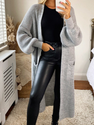 

Loose Wool/Knitting Casual Sweater Coat, Gray, Outerwear