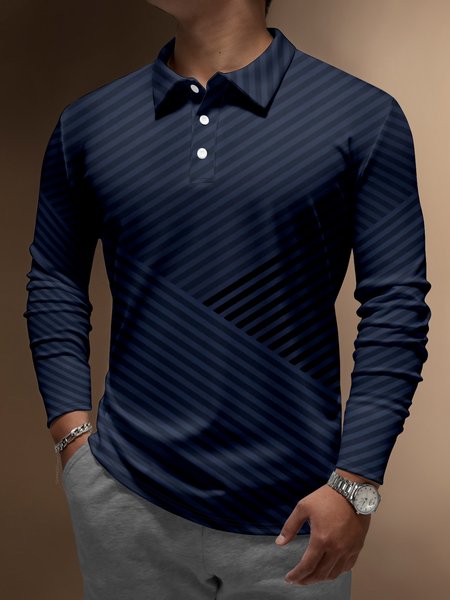 

Striped Buttons Long Sleeve Polo, Deep blue, Polo Shirts