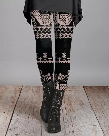 

Vintage EthnicTight Leggings, Black, Clothing