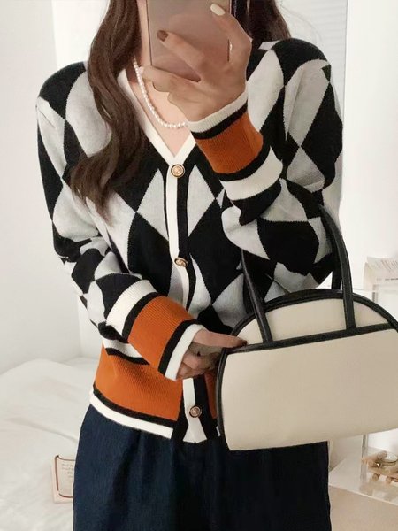 

Long sleeve Elegant Geometric Regular Fit Sweater Coat, Orange, Cardigans