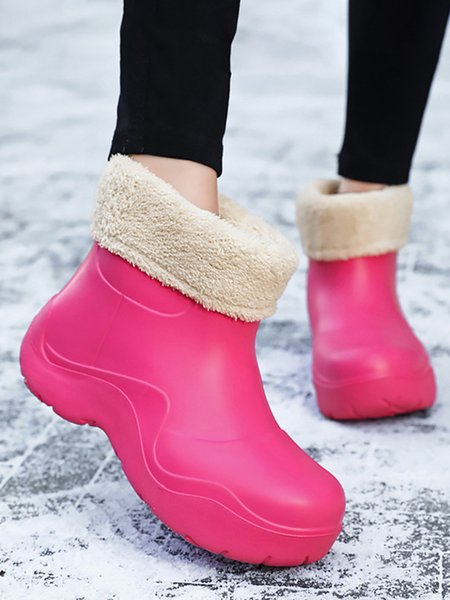 

Plain Warm Lined Eva Rain Boots, Rose red, Boots