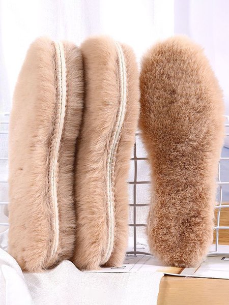 

Plush Thick Breathable Sweat-absorbing Imitation Rabbit Fur Warm Insole, Khaki, Women Shoes