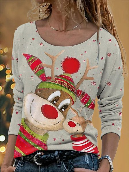 

Christmas Casual Crew Neck T-Shirt, Multicolor, T-Shirts
