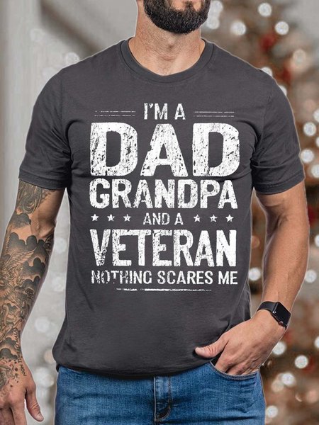 

Men I’m A Dad Grandpa And A Veteran Nothing Scares Me Crew Neck Casual Fit T-Shirt, Deep gray, T-shirts