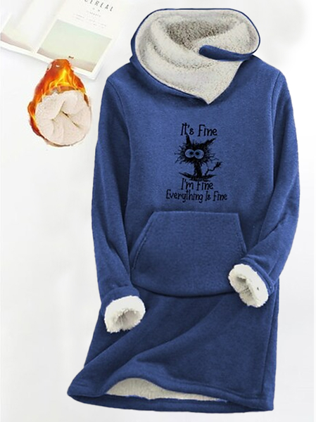 

Fluff/Granular Fleece Fabric Casual Loose Dress, Blue, Dresses