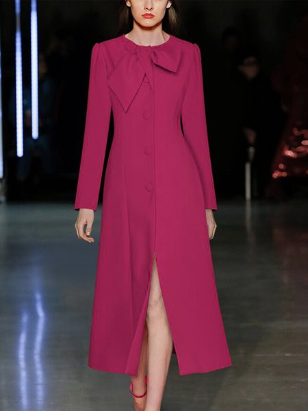 

Plain Regular Fit Elegant Long Sleeve Overcoat, Rose red, Coats