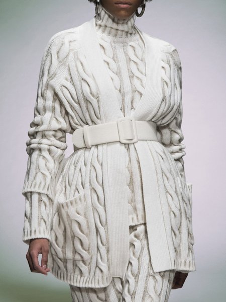 

Loose Plain Elegant Sweater Mid-long Coat, White, Cardigans