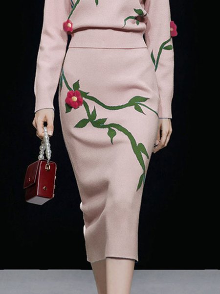 

Elegant Floral Sweater Skirt, Pink, Skirts