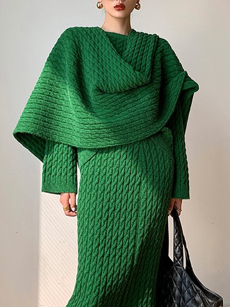 

Long sleeve Crew Neck Elegant Sweater, Green, Pullovers